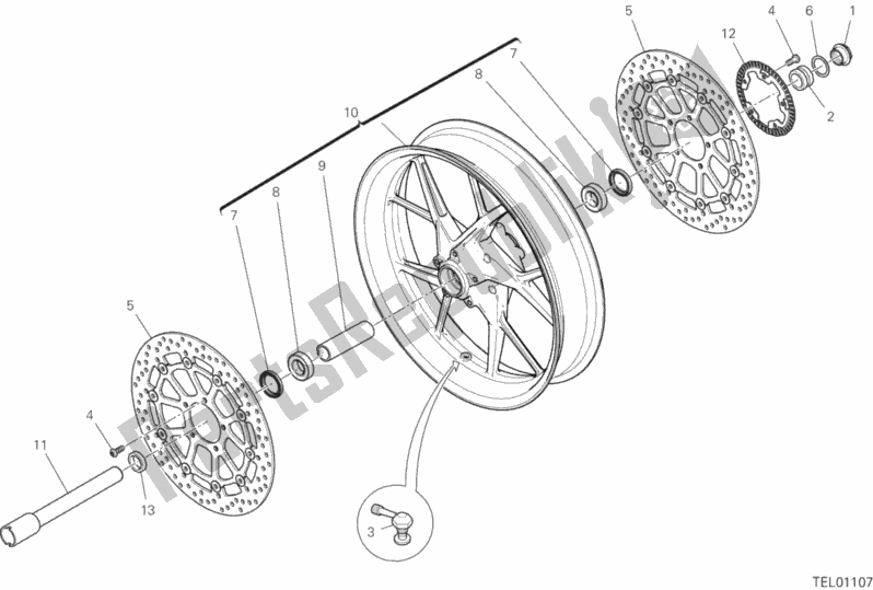 All parts for the Front Wheel of the Ducati Multistrada 1260 Touring USA 2019
